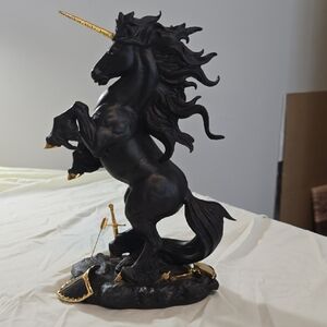 Majestic Black and Gold Unicorn Sculpture